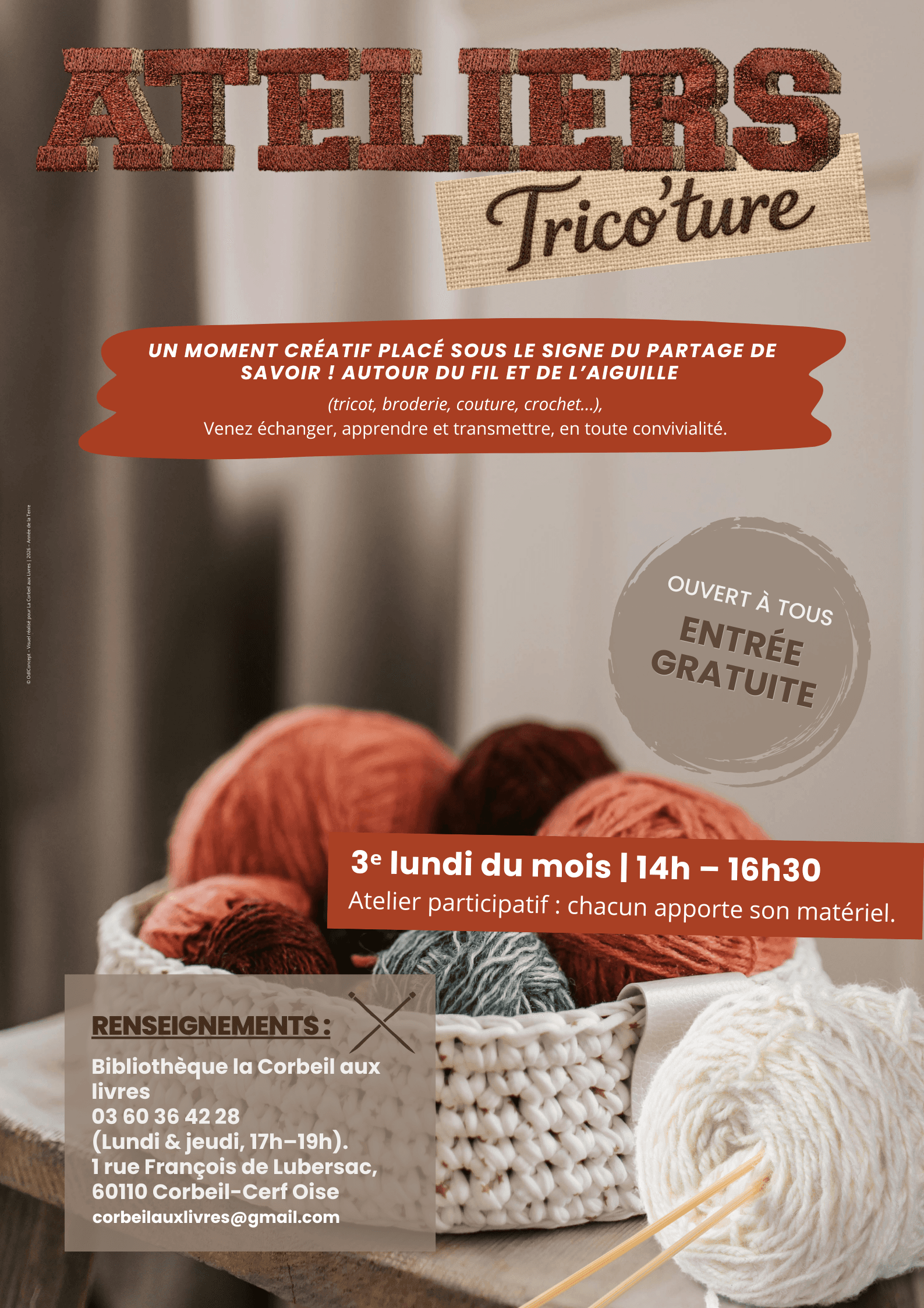 ATELIERS TRICO’TURE - Bibliothèque La Corbeil aux Livres – Corbeil-Cerf