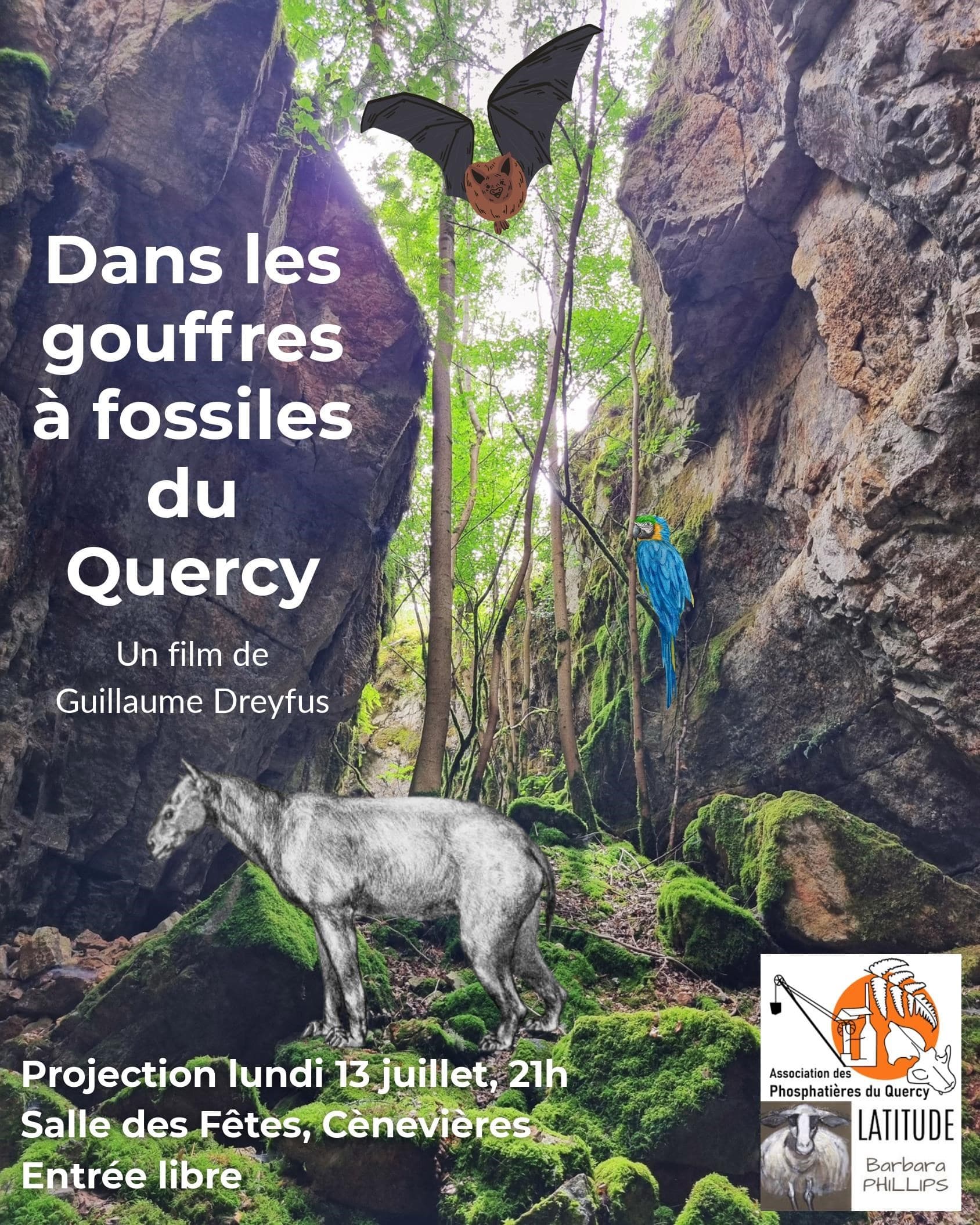 Projection par Latitude, les amis de Barbara Phillips : "Dans les gouffres à fossiles du Quercy"