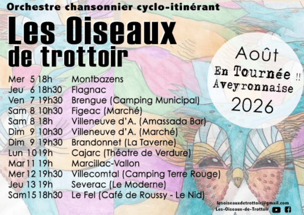 Concert à Brengues : grand orchestre cyclo-itinérant des Oiseaux de trottoir!