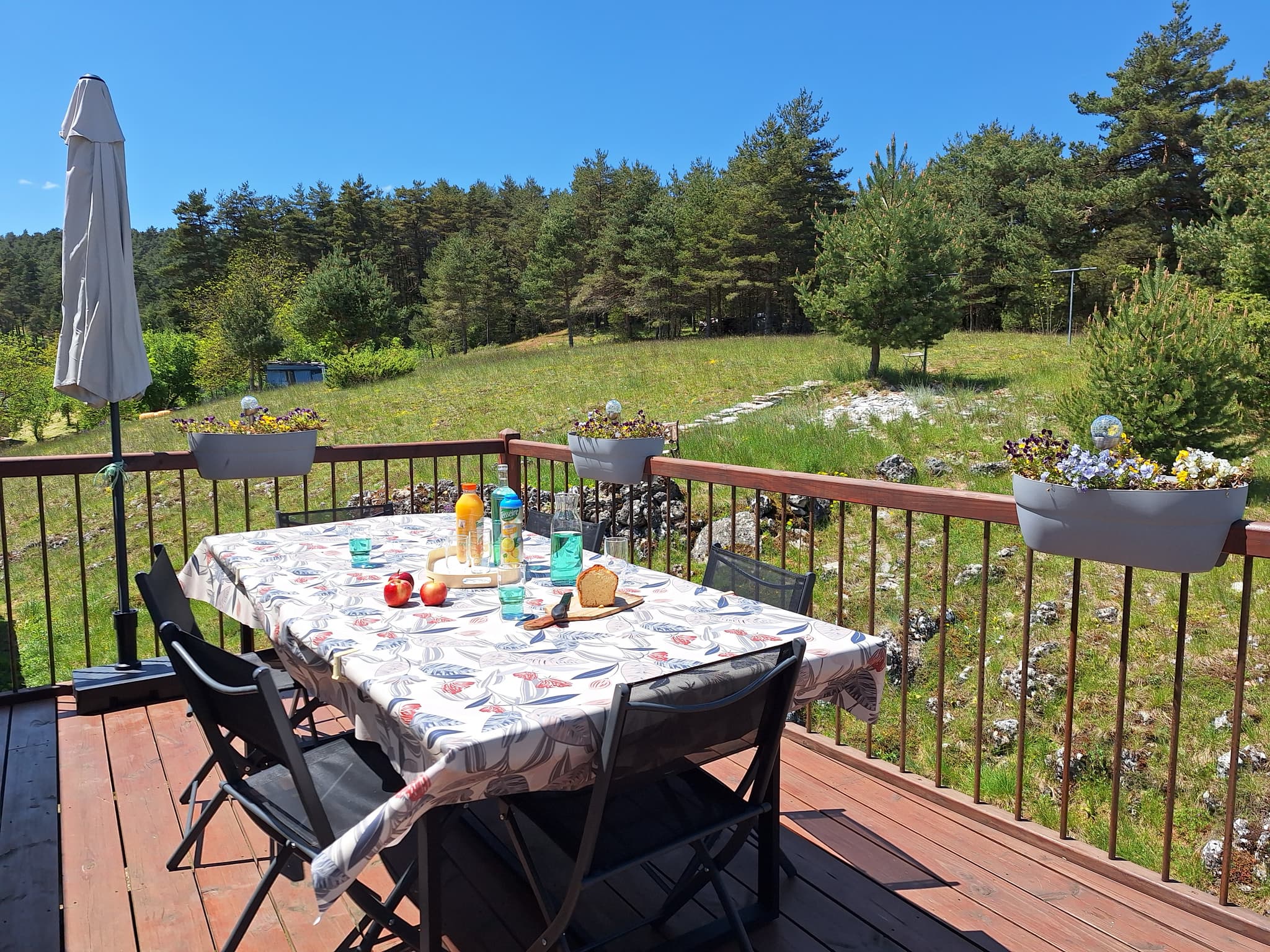 Terrasse avec vue sur terrain