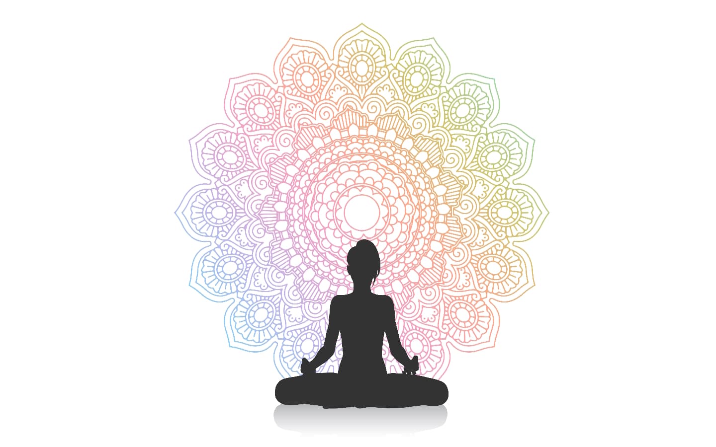 Silhouette of female in yoga pose against mandala design