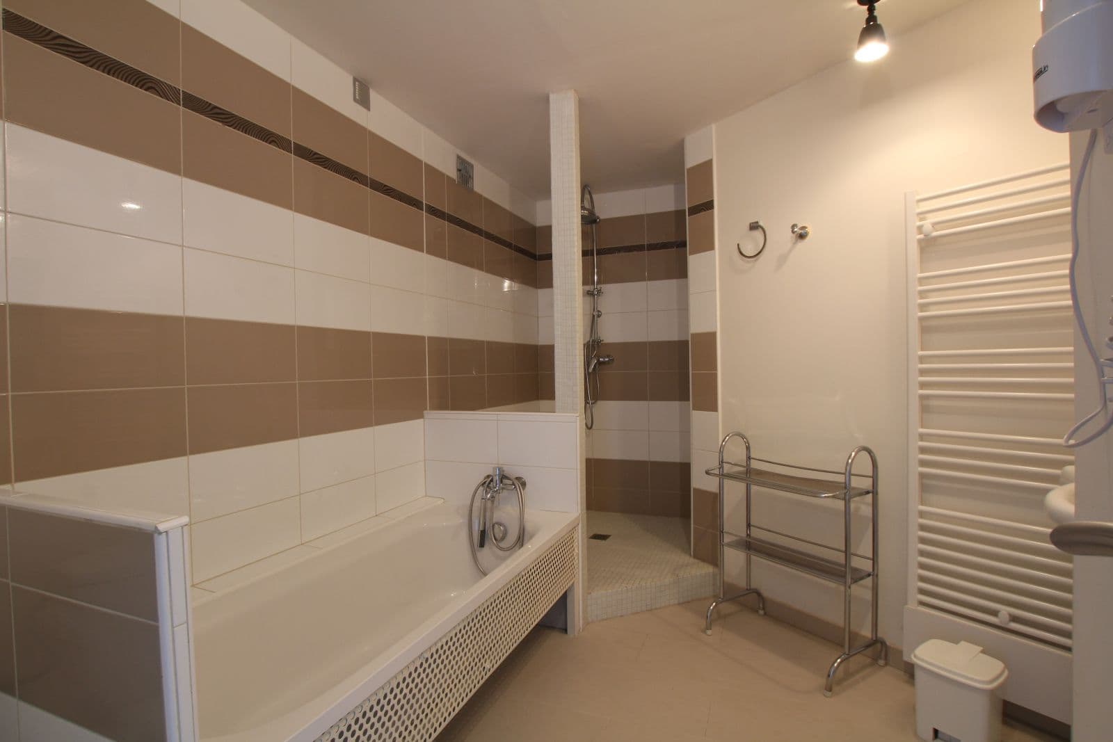 Salle de bain avec douche et baignoire