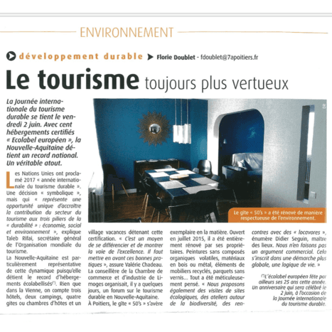 Article parlant de l'hébergement de ce meublé en tant que Gîte Eco-Responsable