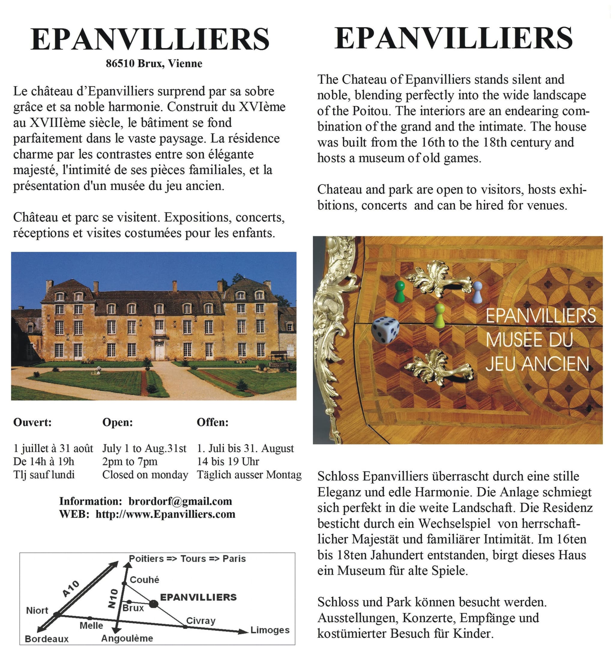 Flyer Château Epanvilliers musée du jeu ancien Brux
