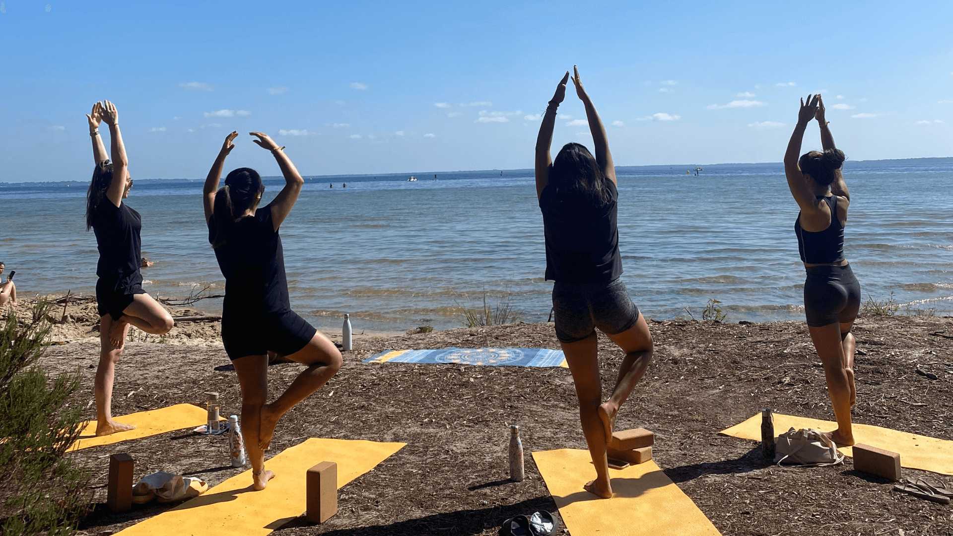cours yoga au lac posture de l'arbre