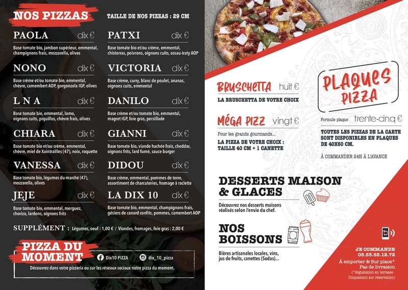 Carte dix10 pizza Lavardac