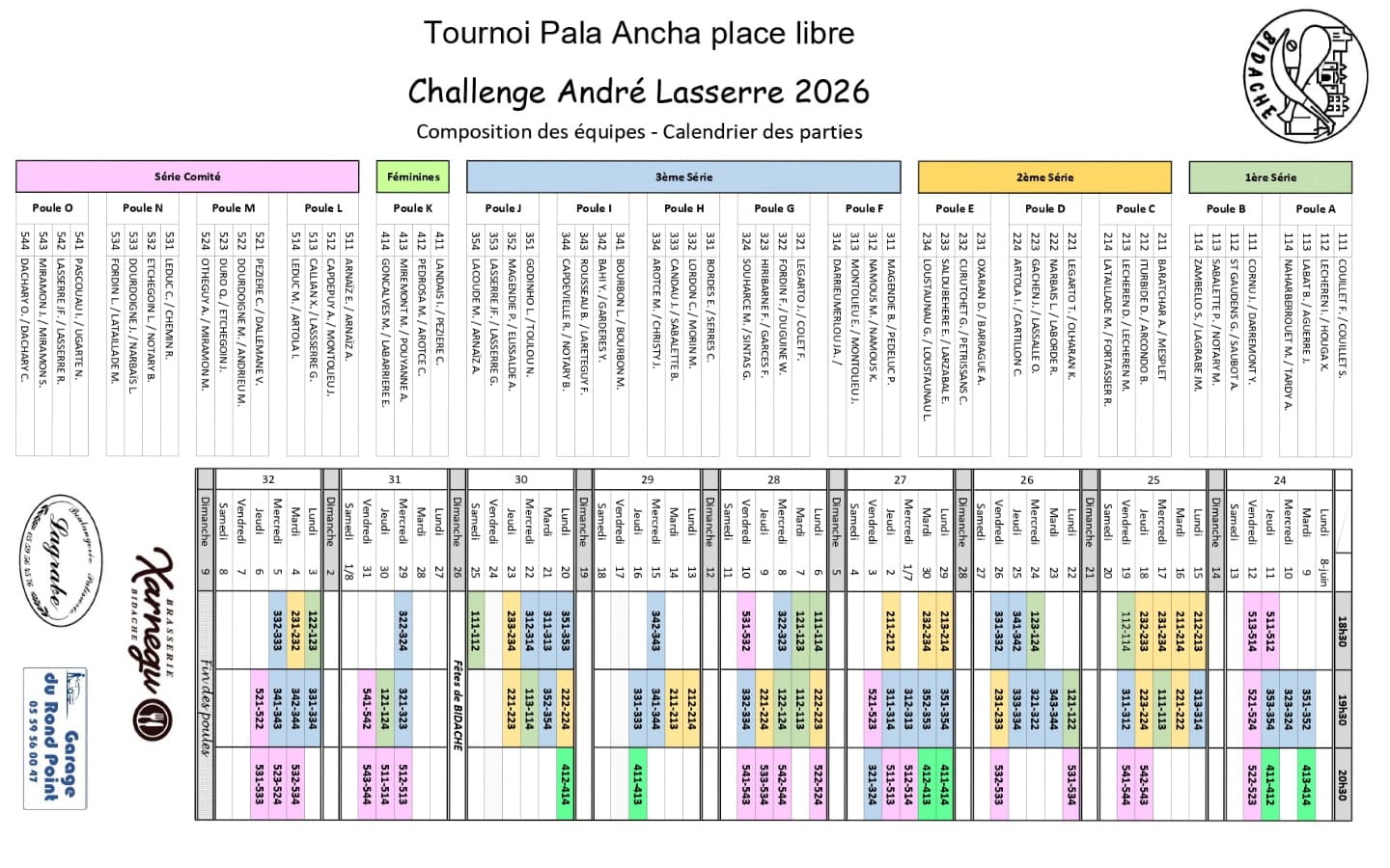 Dates tournois pelote
