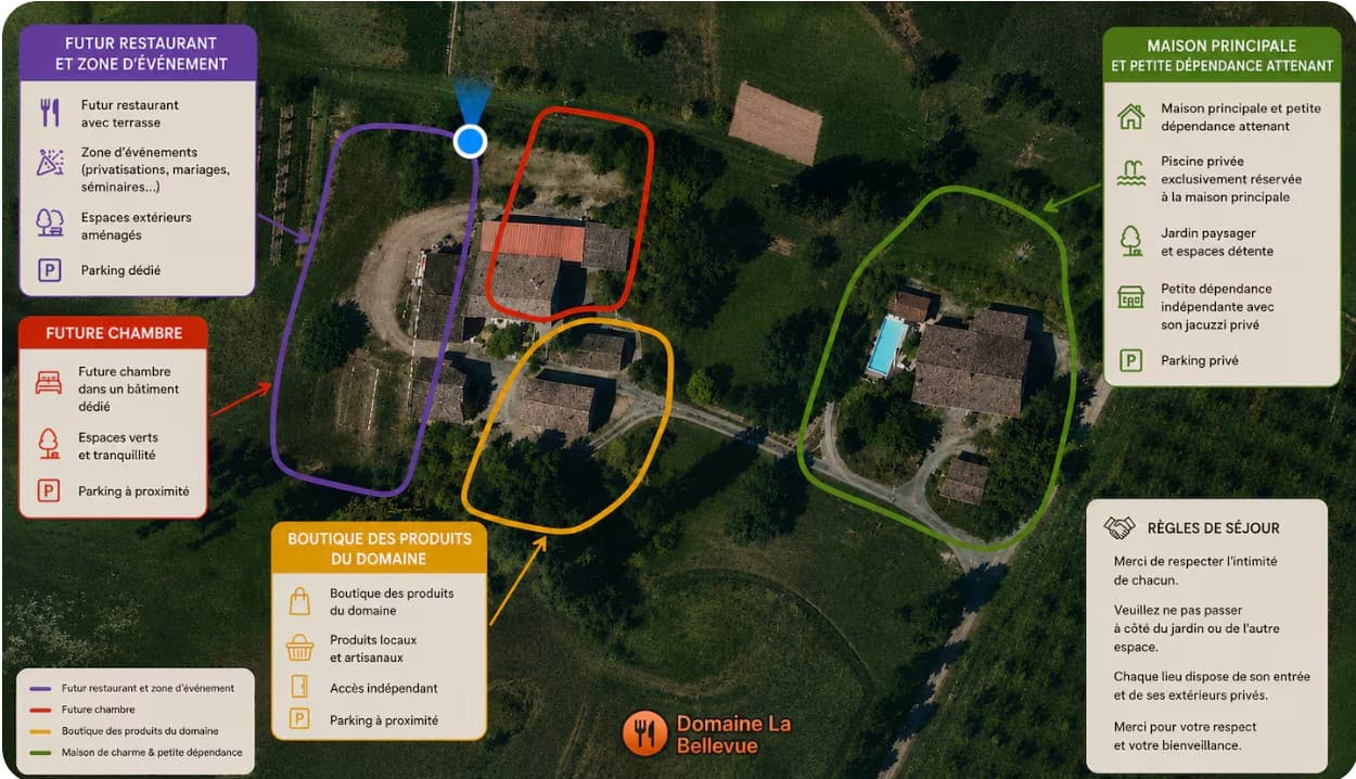 Domaine la Bellevue Esclottes vue aérienne