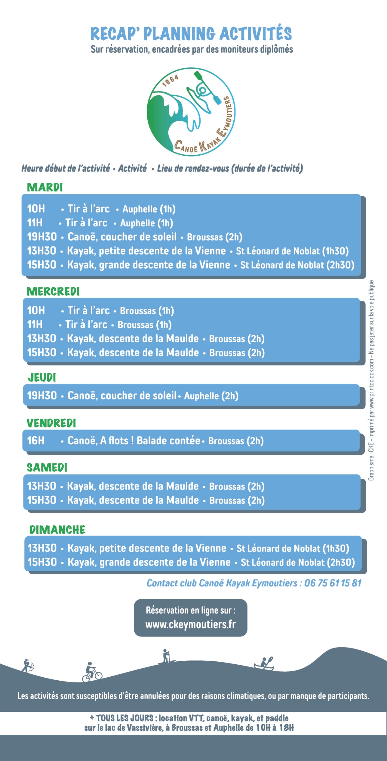 Programme activité estivale