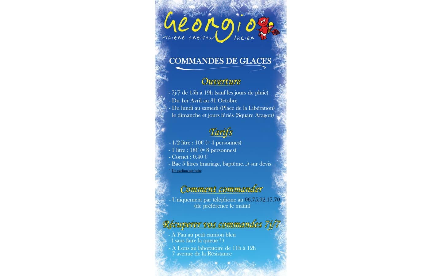 Georgio infos pratiques