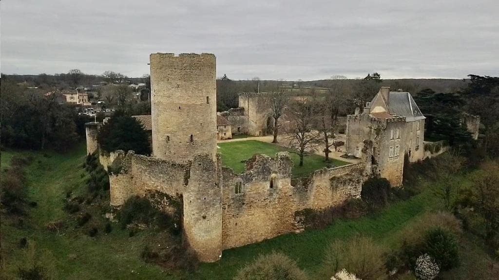 Vue aérienne du château-fort de Montreuil-Bonnin