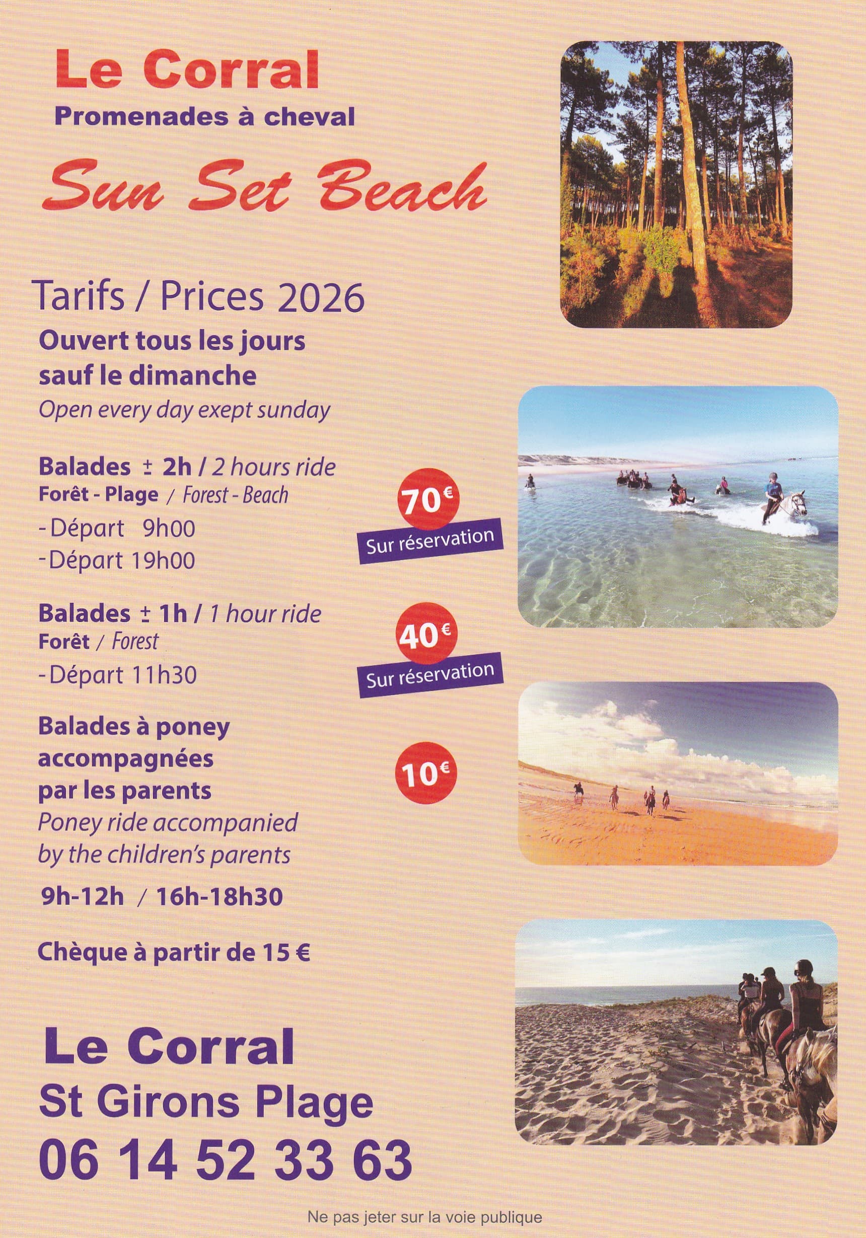 Tarifs 2026 Le Corral