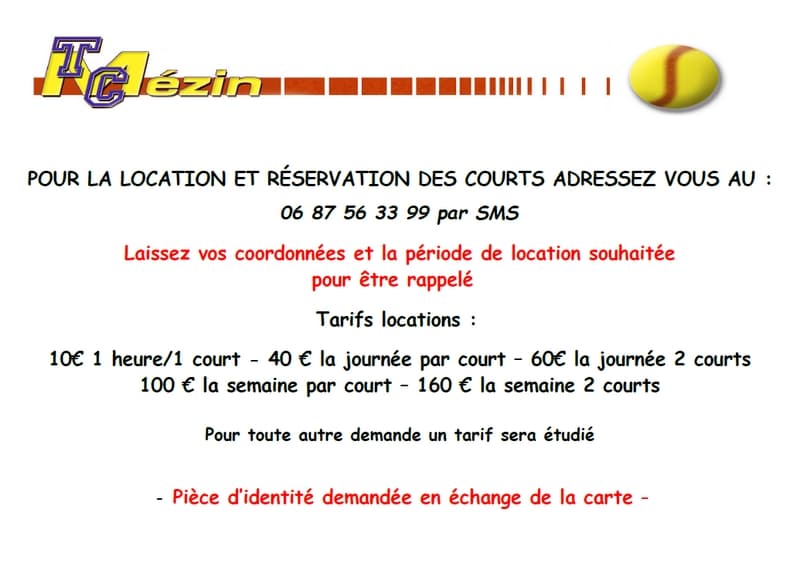 Tarifs Tennis Club Mézin