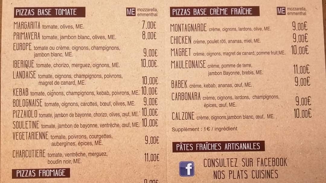 carte pizzas