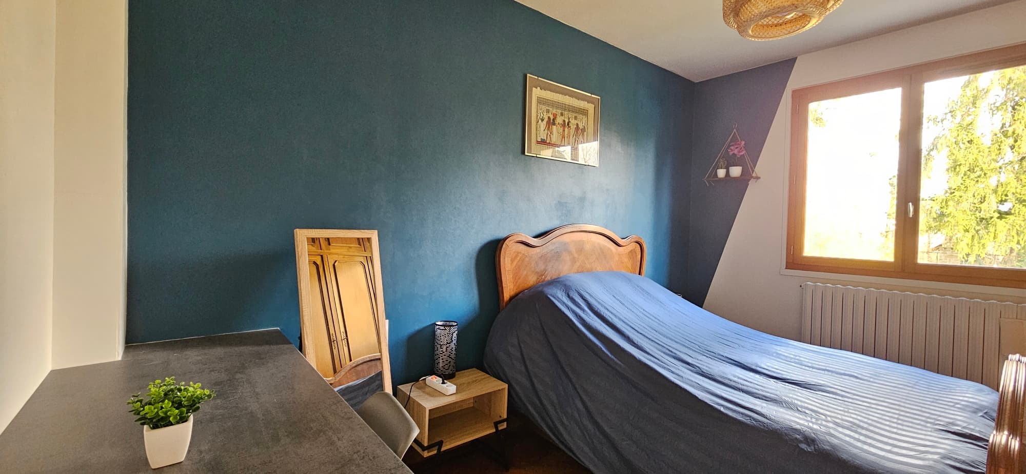 chambre bleu paon