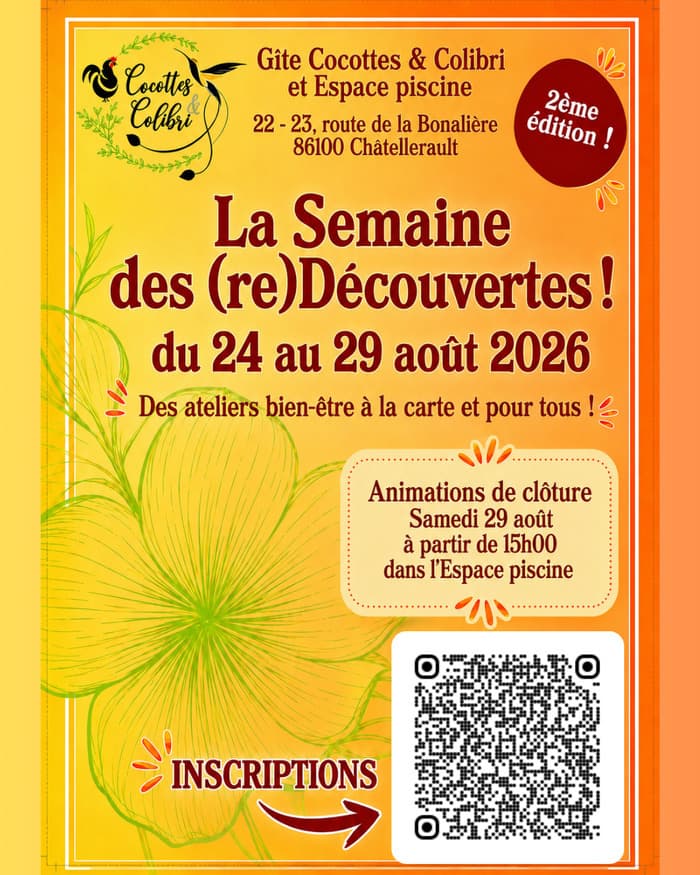 Animations de clôture de La Semaine des (re)Découvertes ! Samedi 29 août à partir de 15h00 ??Espace piscine de Cocottes & Colibri_1