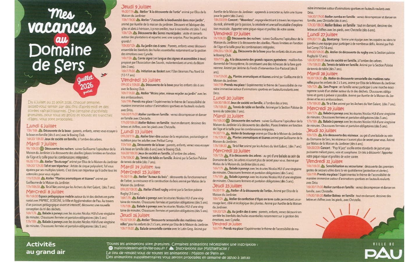 mes vacances à sers programme