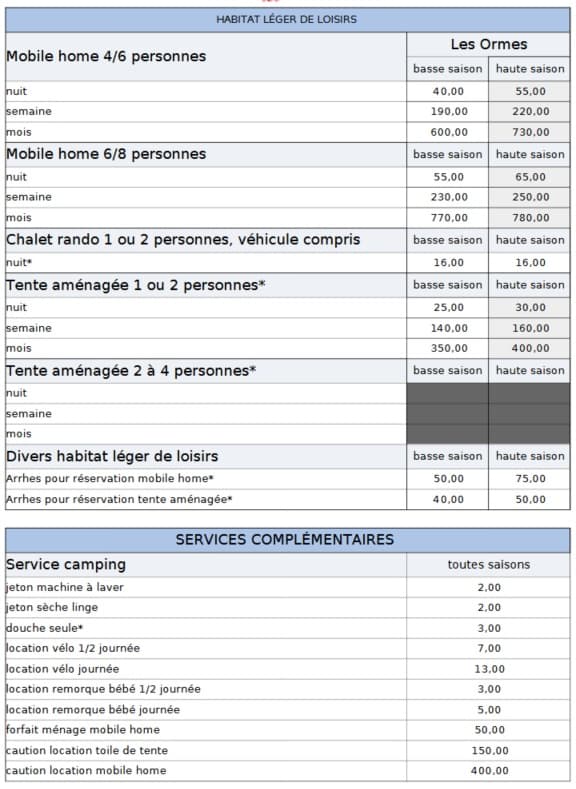 tarifs les Ormes 2026_2