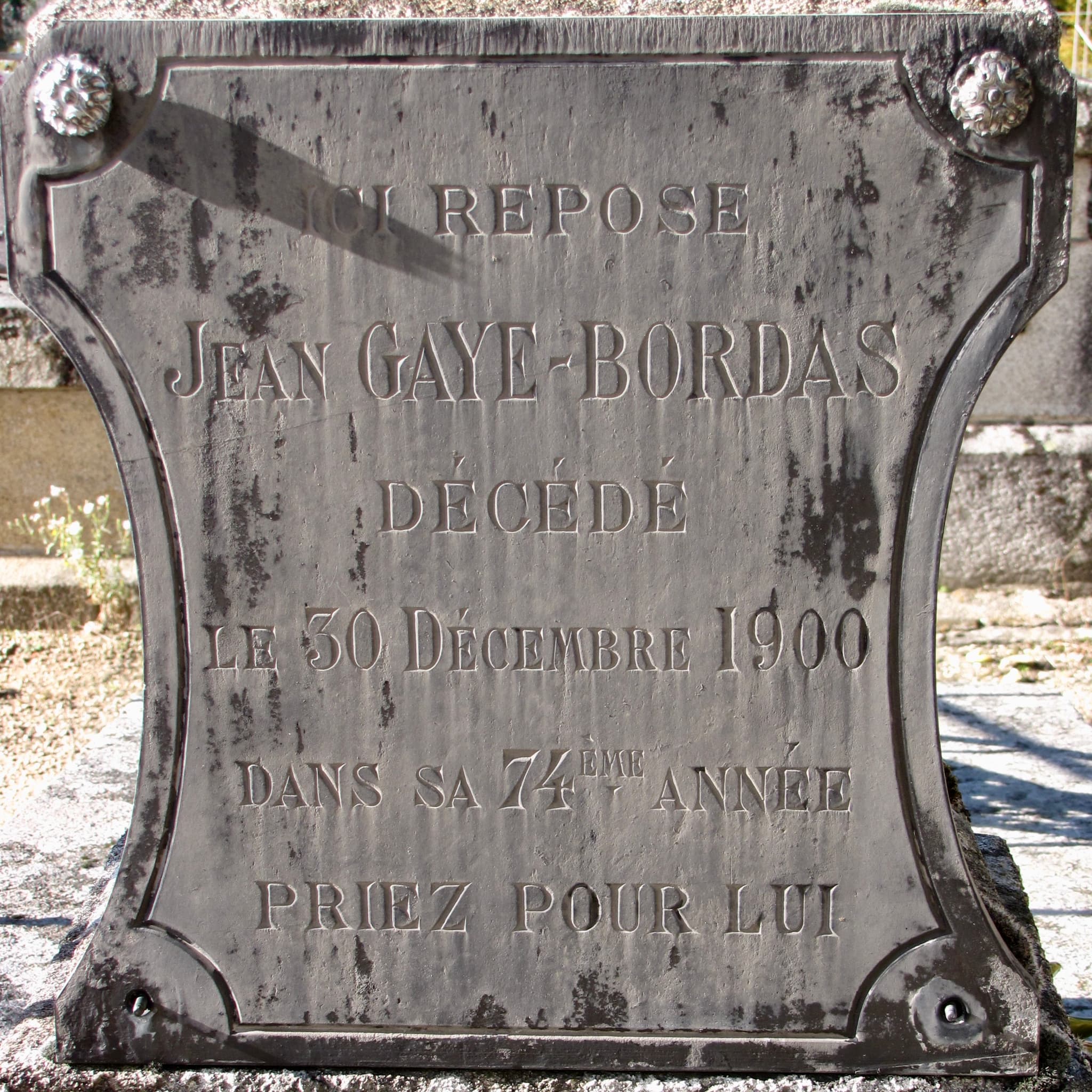 Stèle tombe de Jean Gaye Bordas cimetière de Meymac