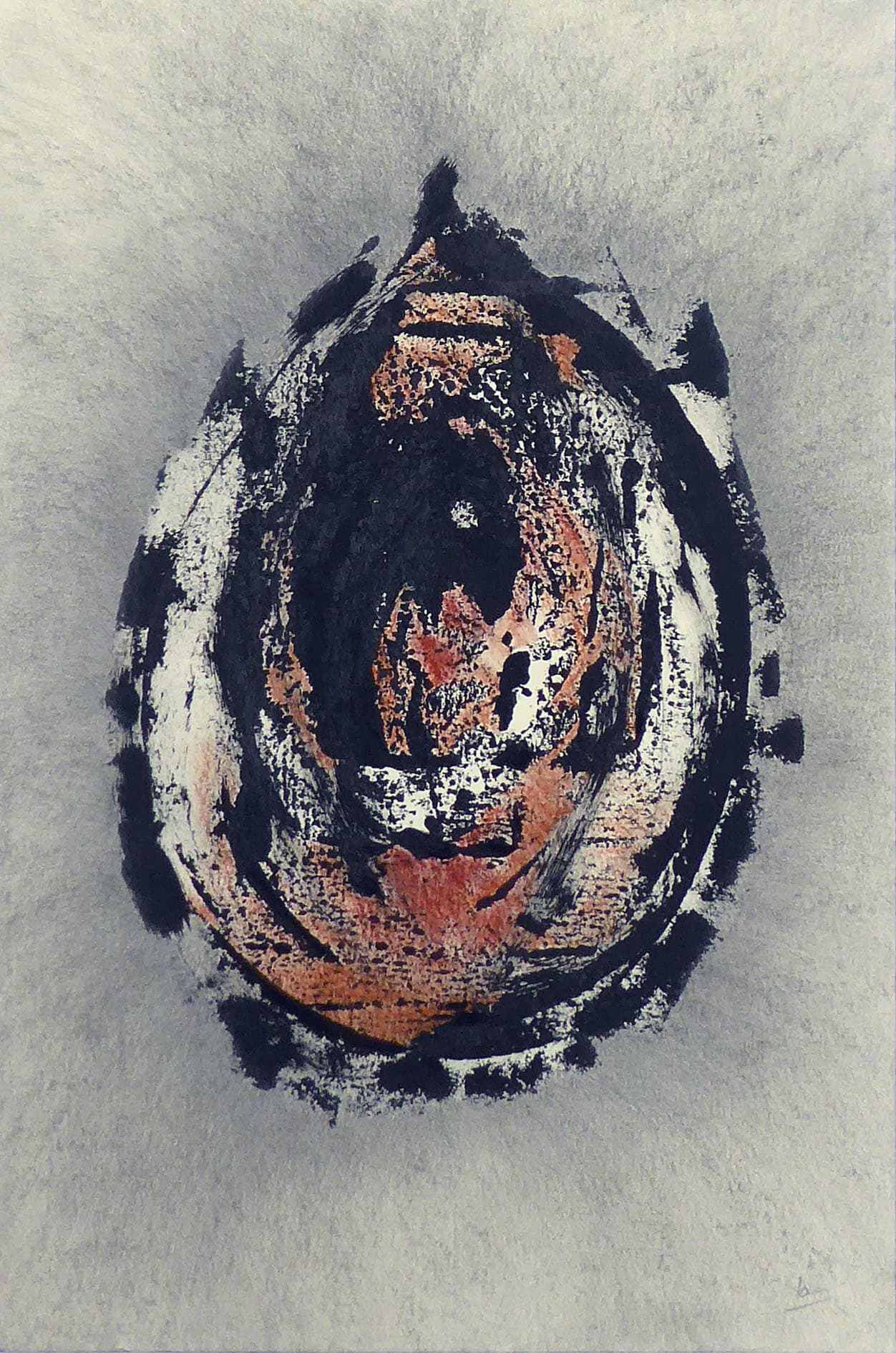 Impression d’un bois gravé : encre de Chine, mine de plomb et pastel sec sur pa