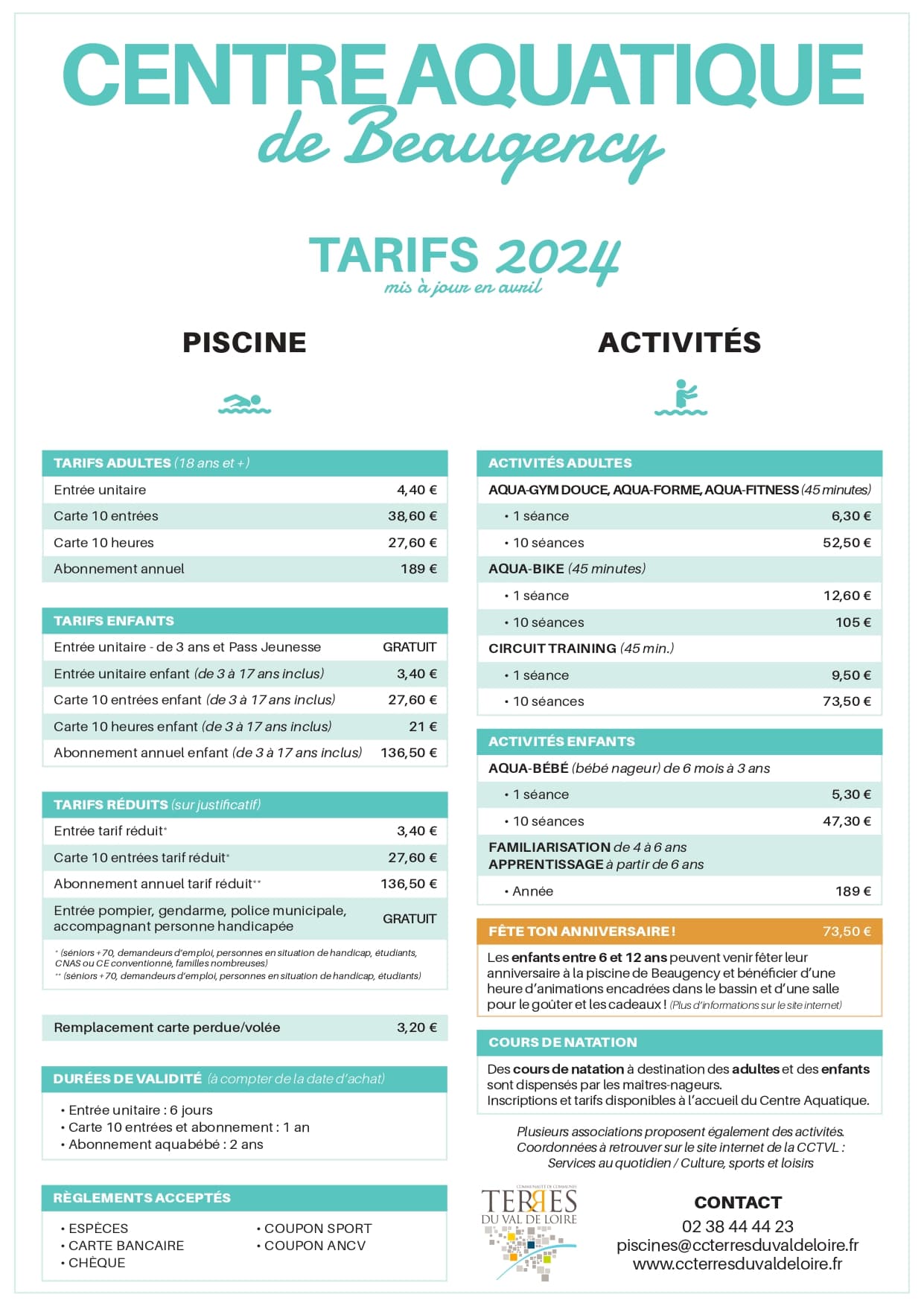 Tarifs 2024