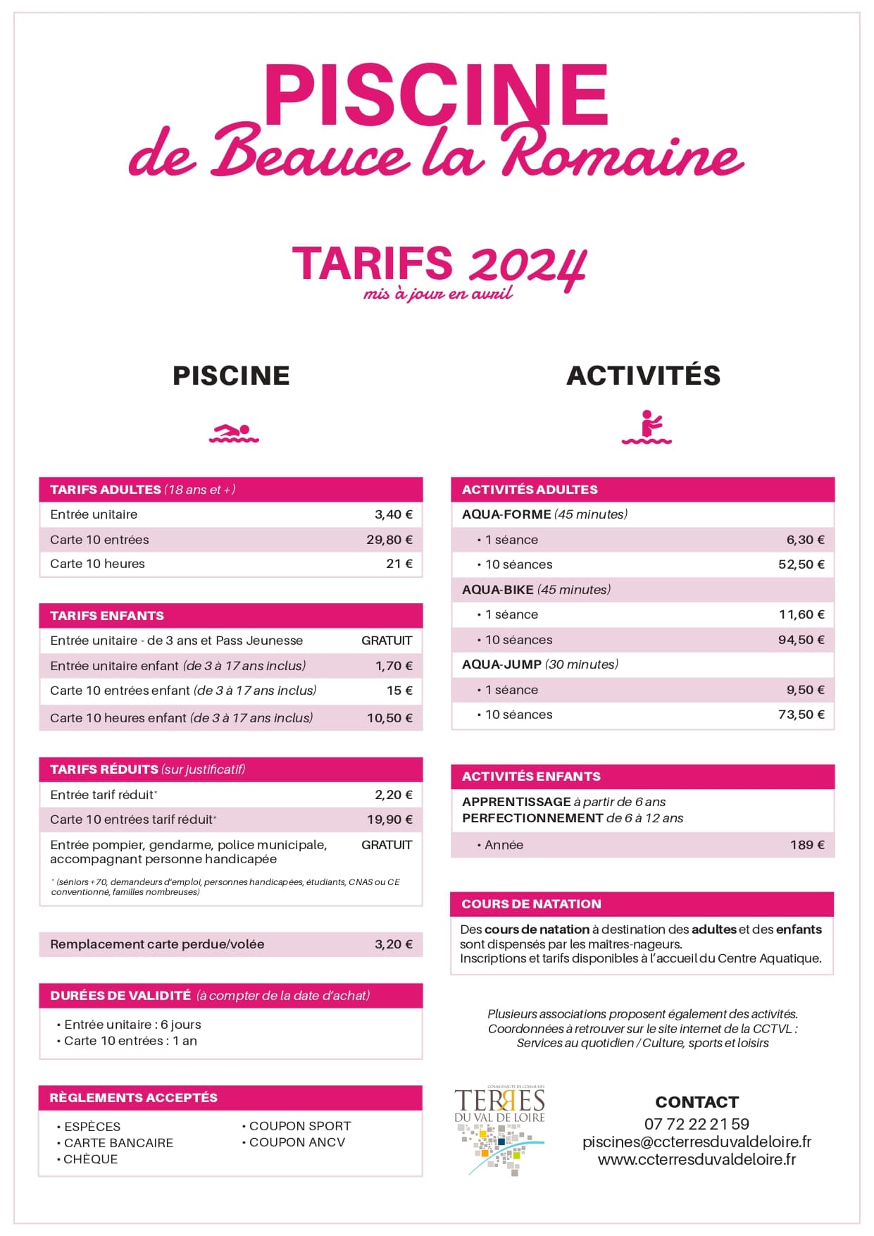 Tarifs 2024