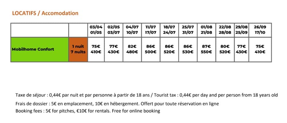 Tarifs Camping de l'ile 1