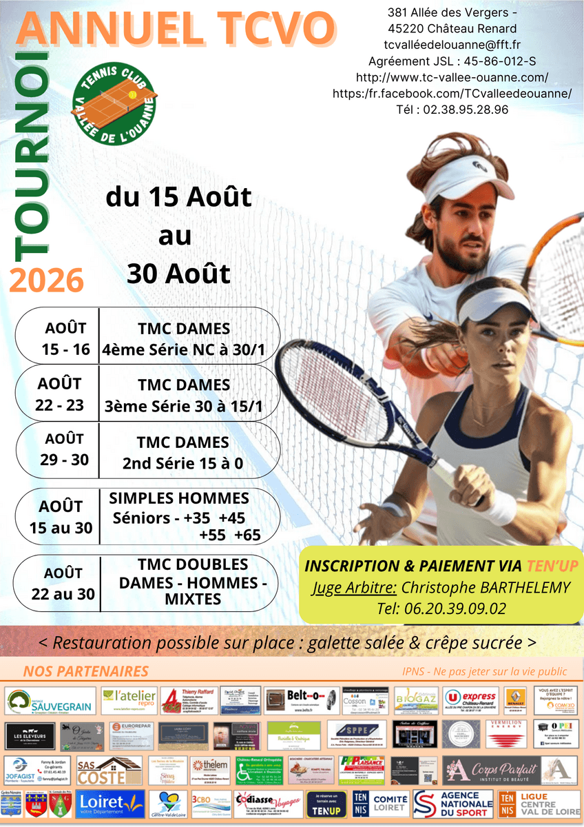 Tournoi de tennis TCVO Aout 2026