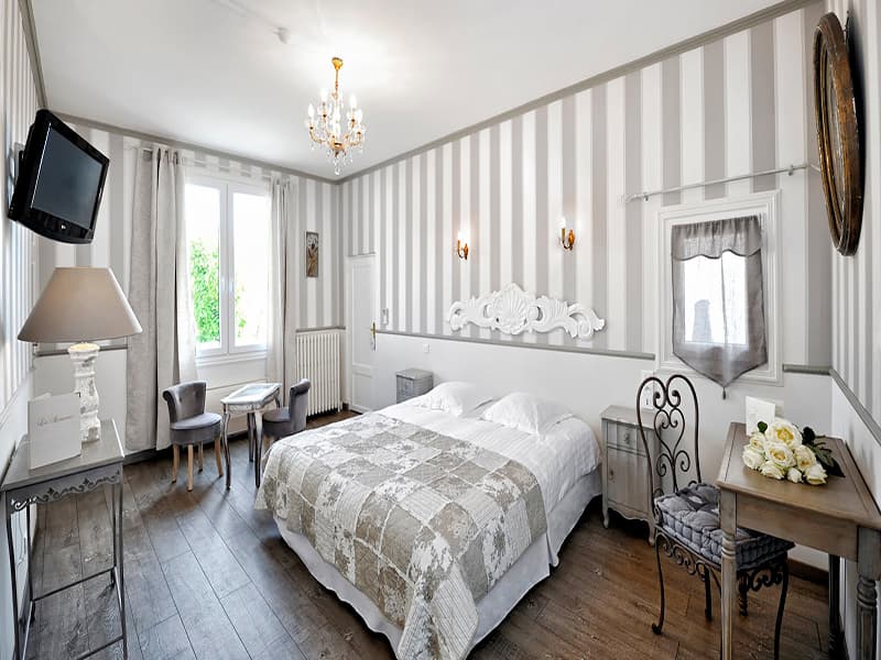 Chambre. Hôtel La Roseraie, à Chenonceaux.