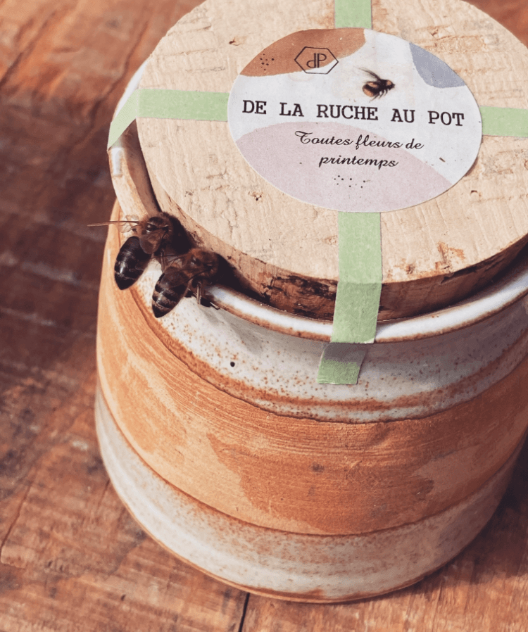 Abeilles sur pot en grès