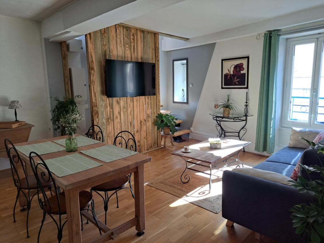 Séjour Salon avec canapé convertible et cheminée