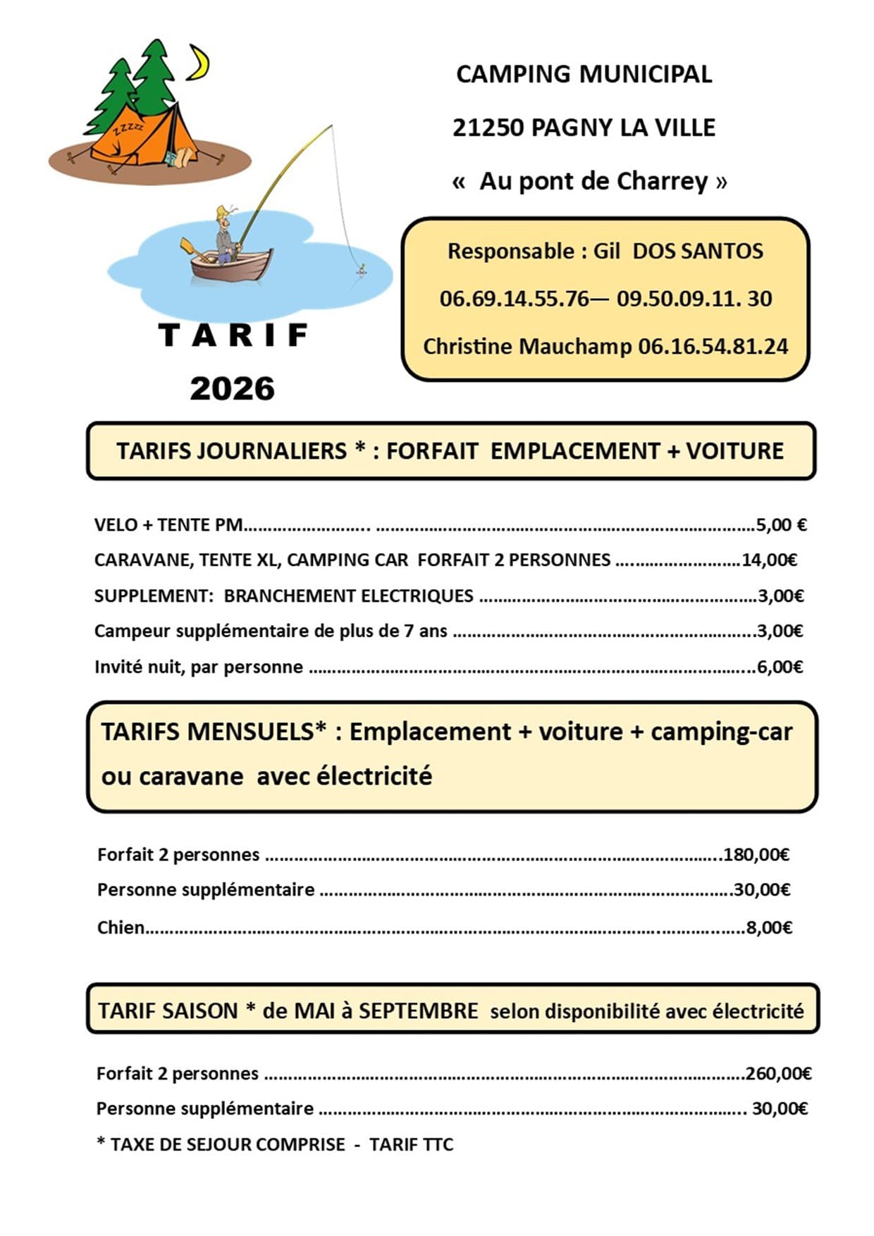 Tarif camping réactualisé