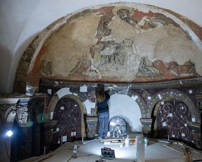Démonstration de savoir-faire par l'entreprise Arcams (Atelier de Restauration Conservation d'Art Mural et Sculptures)