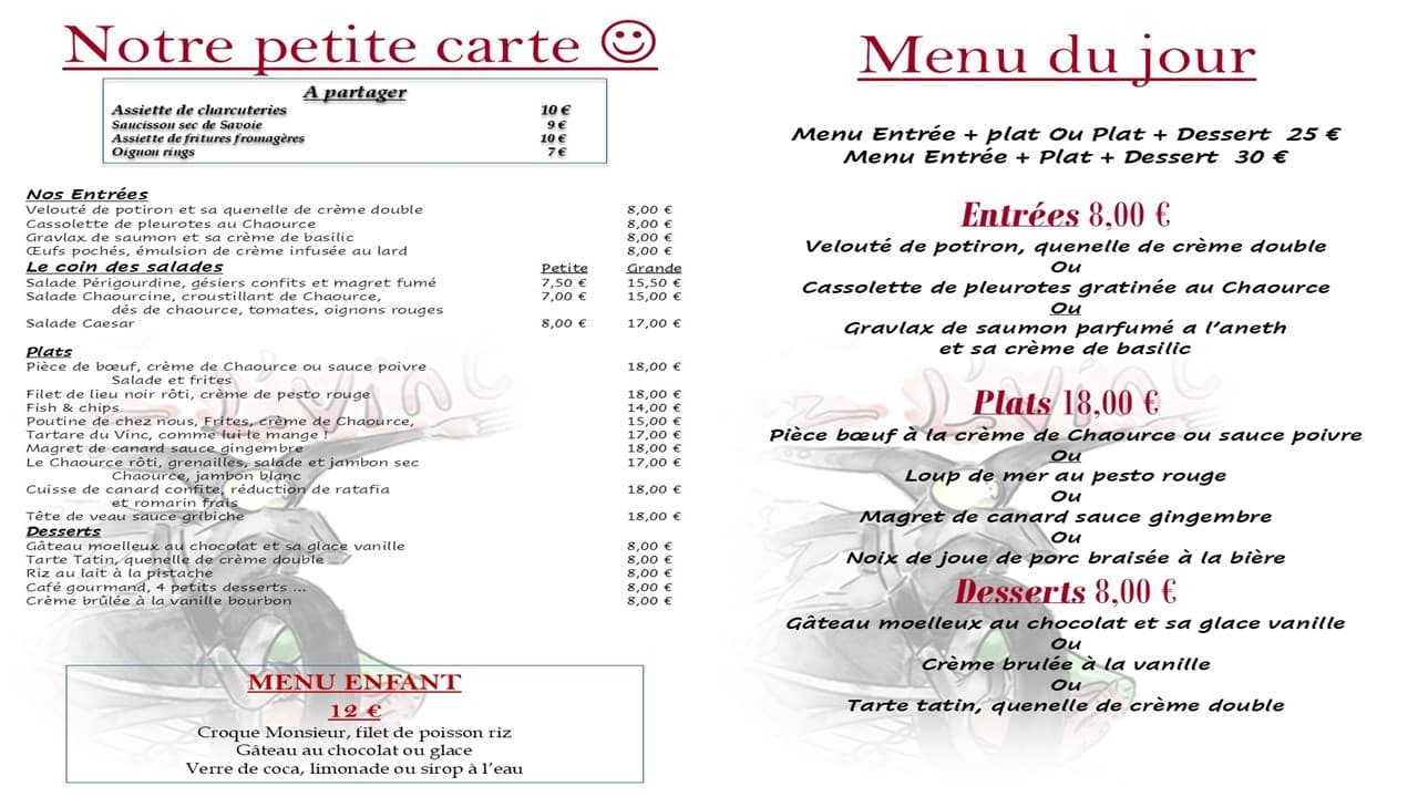 Chez L'Vinc - menus