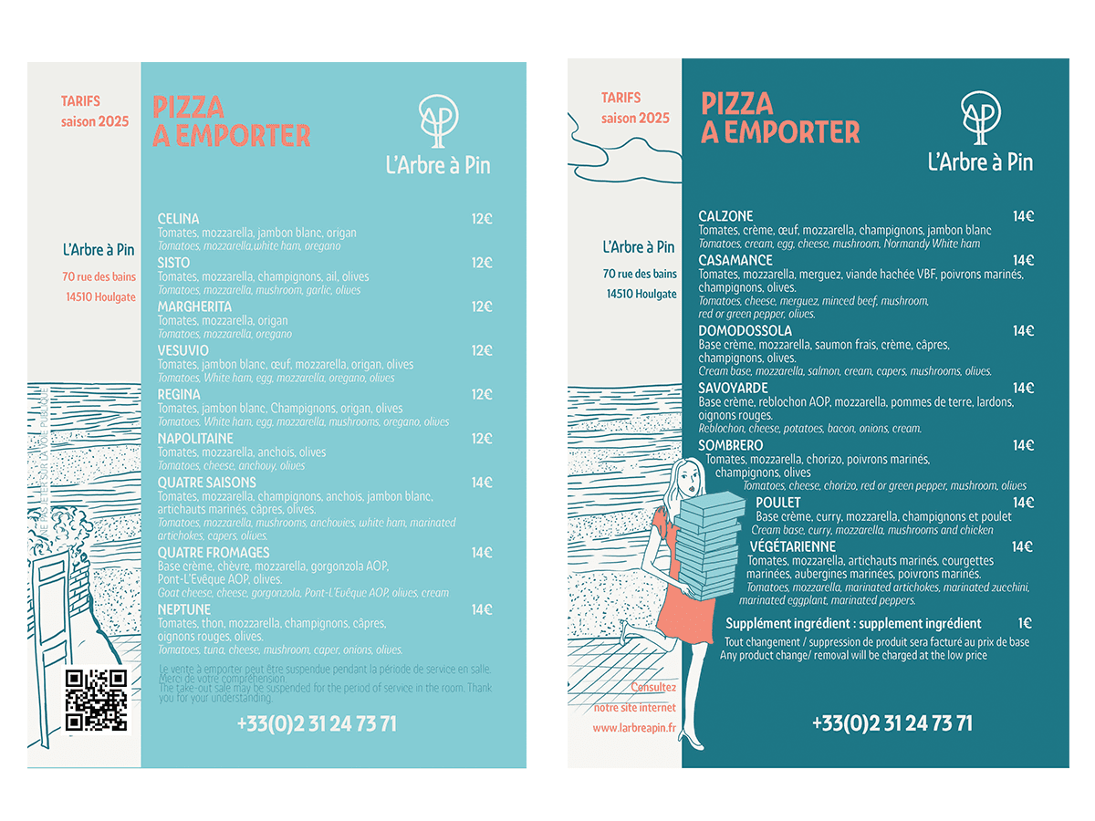 Carte pizza à emporter