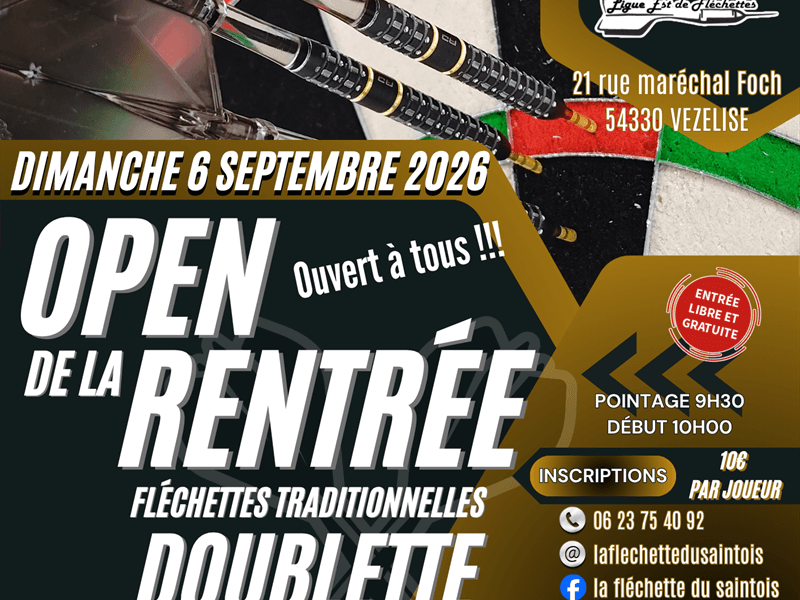 Open de la rentrée doublette de fléchettes traditionnelles