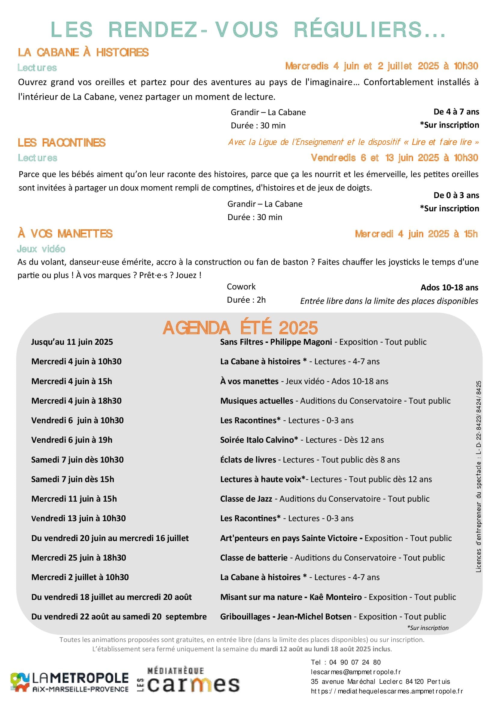 médiathèque Les Carmes , programme été 2025_Pertuis