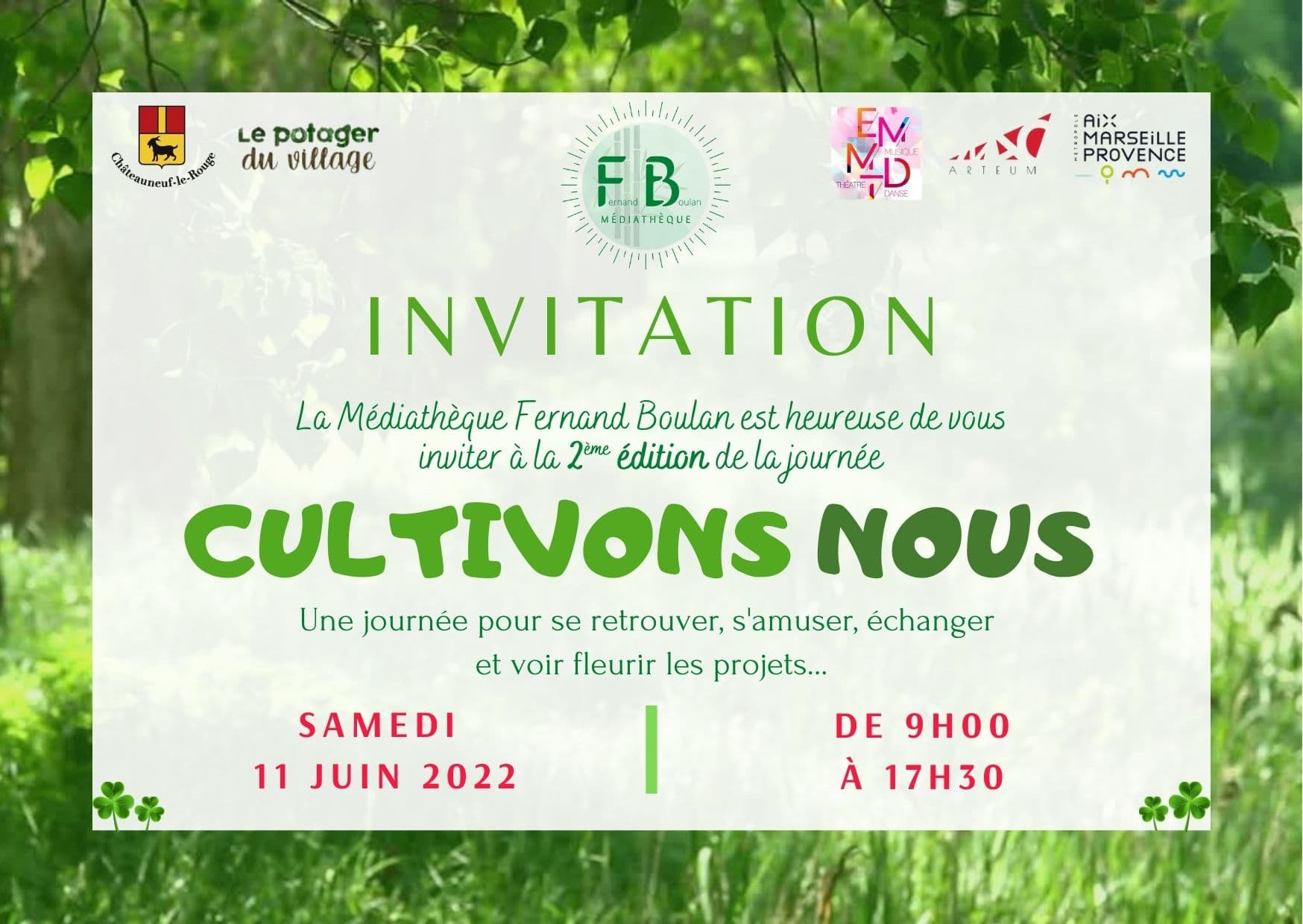 Invitation "Cultivons-nous" Événement régulier depuis 3 ans (le 1er samedi du mois de juin)