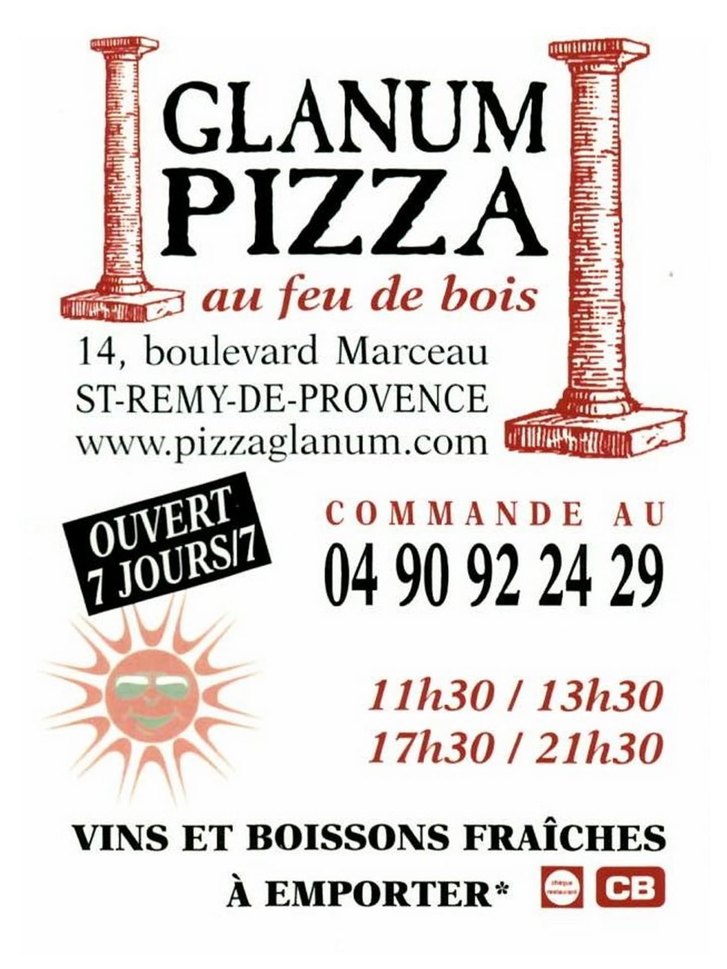 Carte de la pizzeria Pizza Glanum 2023