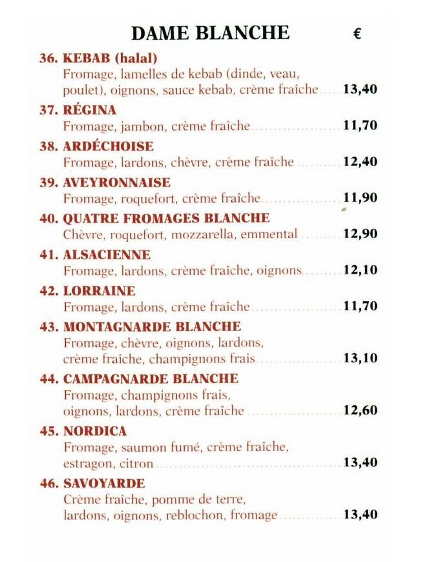 Carte de la pizzeria Pizza Glanum 2023