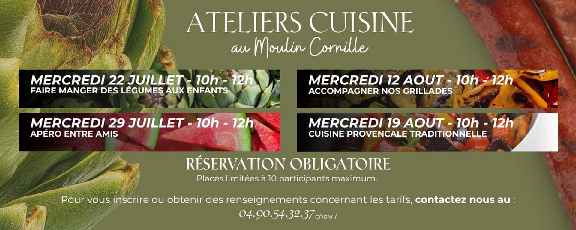 Les ateliers cuisine du Moulin Cornille à Maussane-les-Alpilles 22.07 au 19.08.26