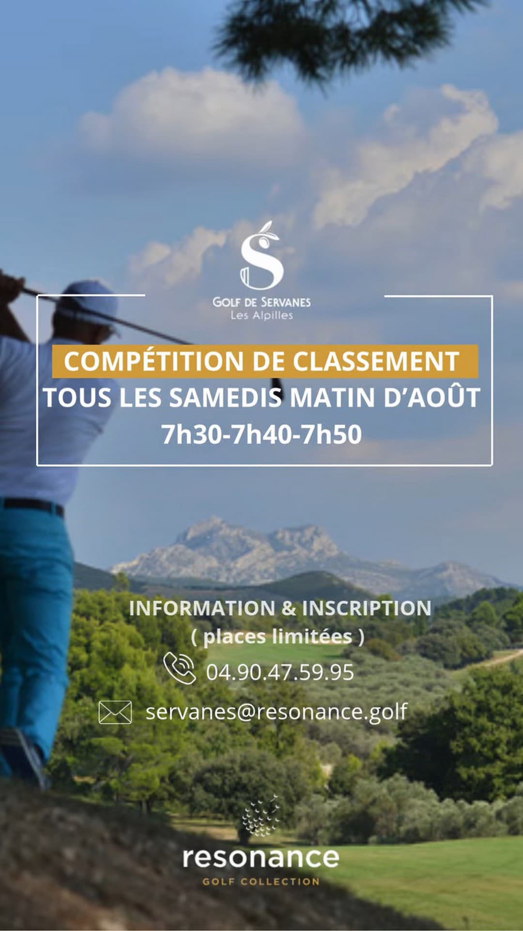 Compétitions de classement au Golf de Servanes à Mouriès 01.08 au 31.08.26