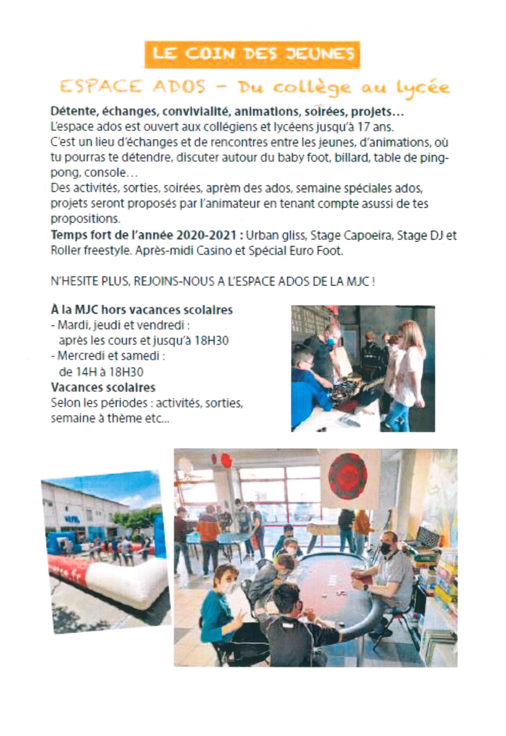 Espace ados de la MJC