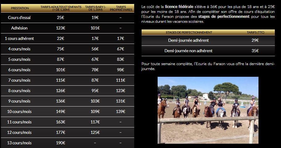 Tarifs Faraon 1