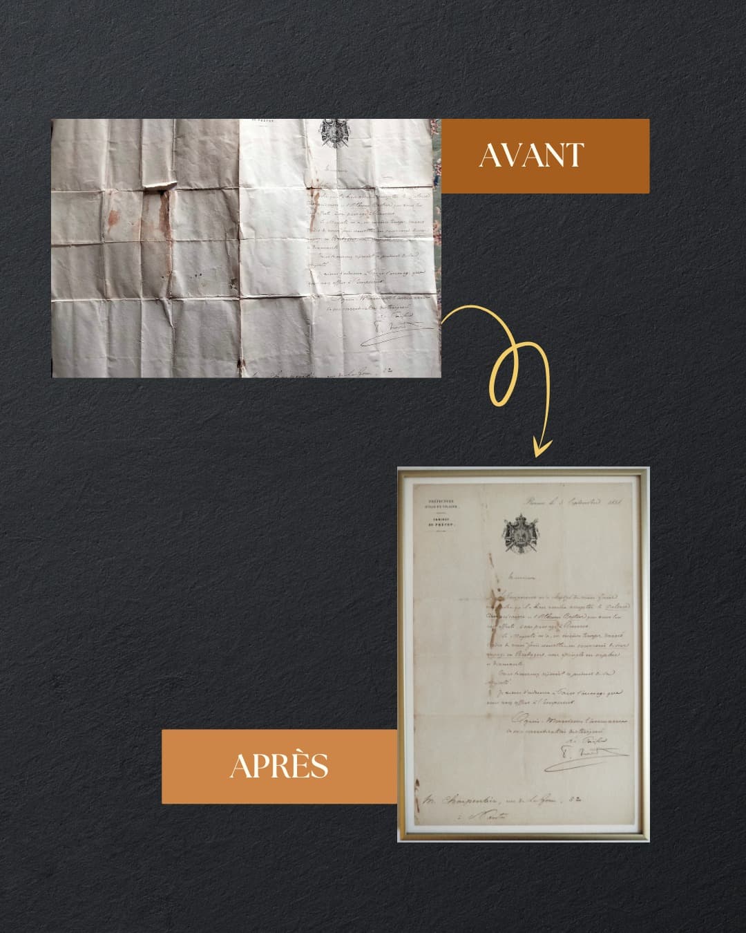 Avant/Après d'une lettre manuscrite du XIXs