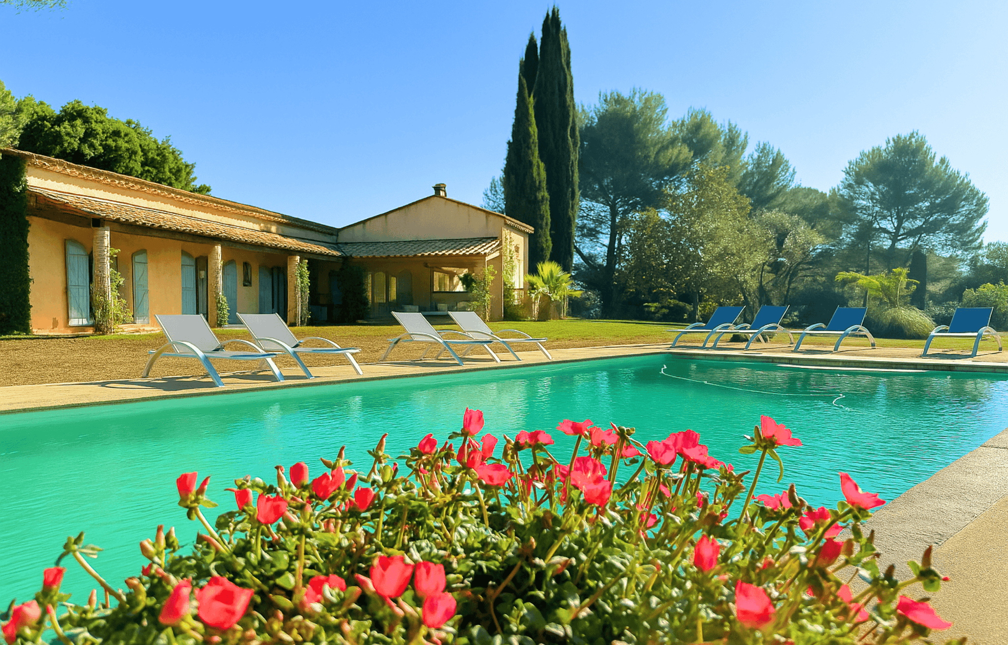 Vue sur la Piscine et La Villa