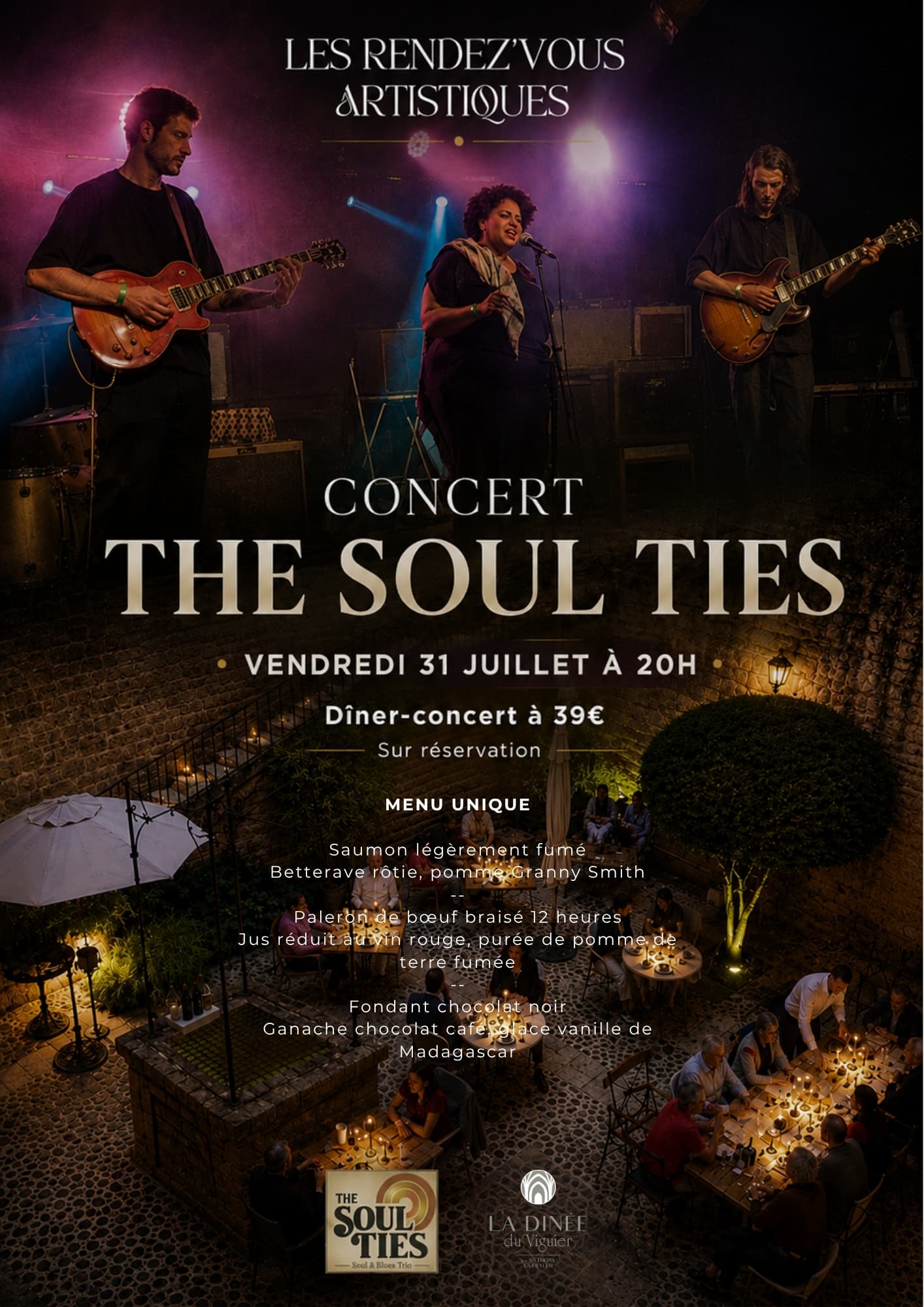 Concert The Soul Ties et diner, au Viguier du Roy de Figeac