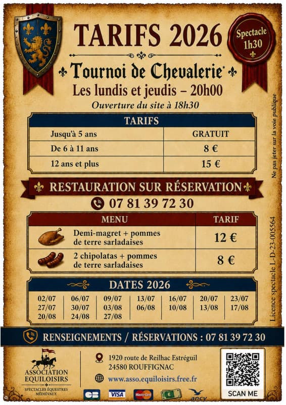 02072026 Tarifs tournoi de chevalerie equiloisirs Rouffignac