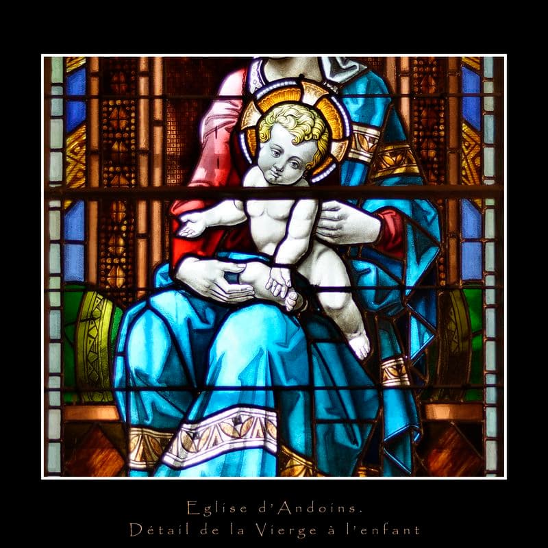 Andoins, église Saint Laurent, détail de la Vierge à l'enfant de Mauméjean