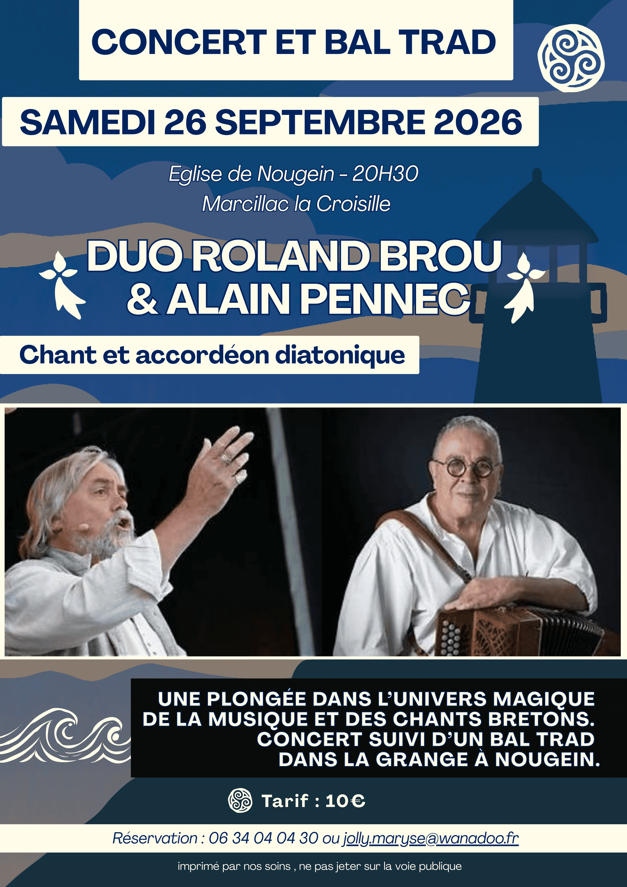 Affiche Fest-Noz Bretagne Illustration bord de mer Simple Bleu Blanc - 1